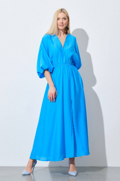 Голубое летнее платье из текстиля на каждый день Achosa 2643 лазурный - фото 4
