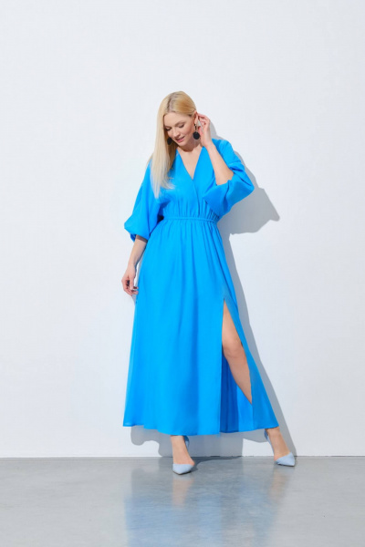 Голубое летнее платье из текстиля на каждый день Achosa 2643 лазурный - фото 3