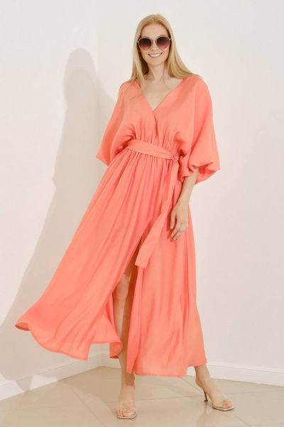 Оранжевое летнее платье из текстиля на каждый день Achosa 2643 персиковый - фото 1