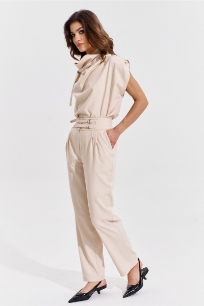 Блуза и брюки бежевый костюм с вытачками и складками RINKA 1353 - фото 13