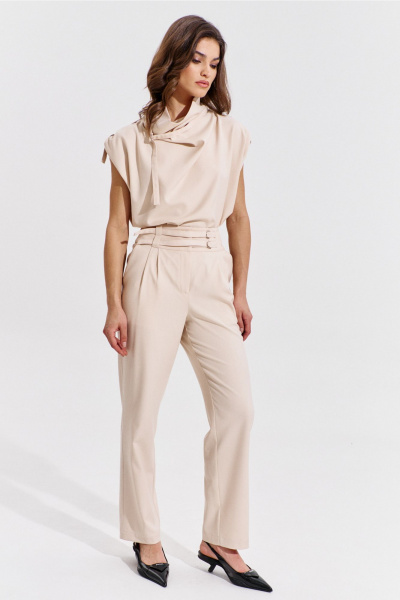 Блуза и брюки бежевый костюм с вытачками и складками RINKA 1353 - фото 11