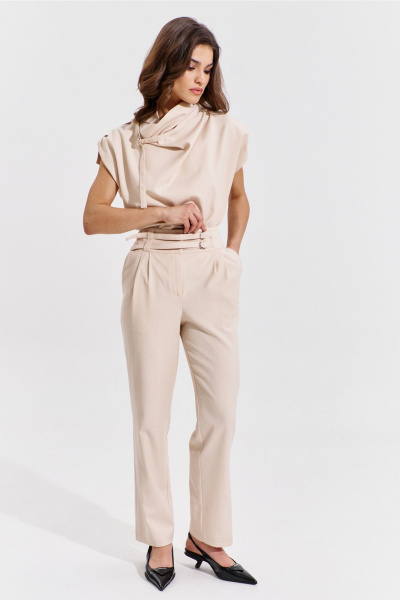 Блуза и брюки бежевый костюм с вытачками и складками RINKA 1353 - фото 10