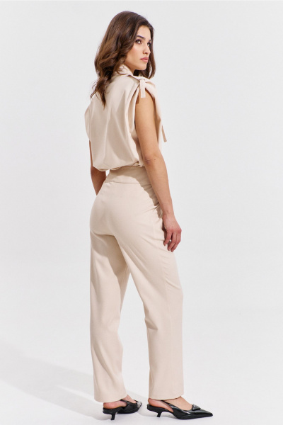 Блуза и брюки бежевый костюм с вытачками и складками RINKA 1353 - фото 2