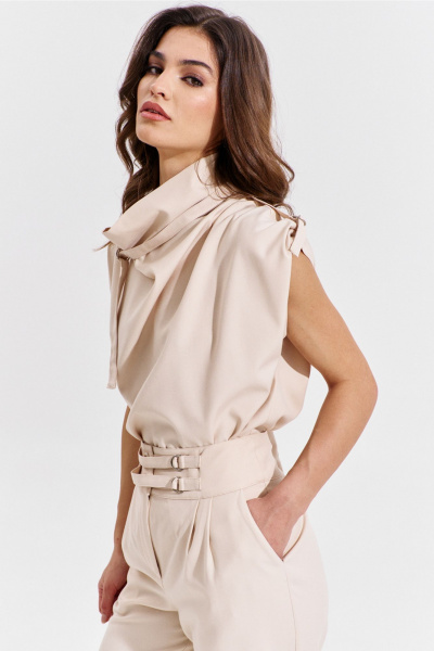 Блуза и брюки бежевый костюм с вытачками и складками RINKA 1353 - фото 8