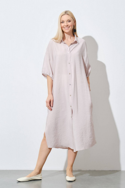 Бежевое летнее платье из текстиля на каждый день Achosa 2823 жемчужный - фото 2