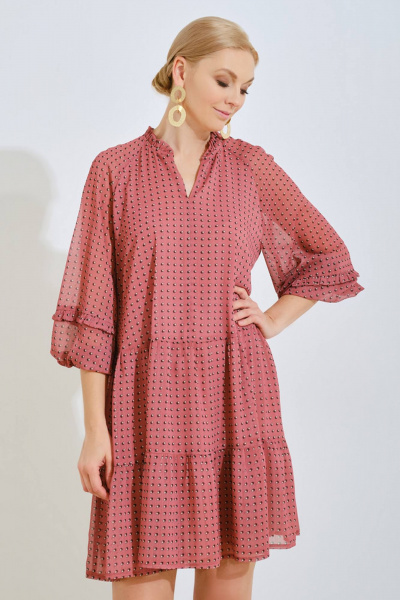 Платье в мультиколор и розовом цвете и текстиль Achosa 81 розовый принт - фото 1