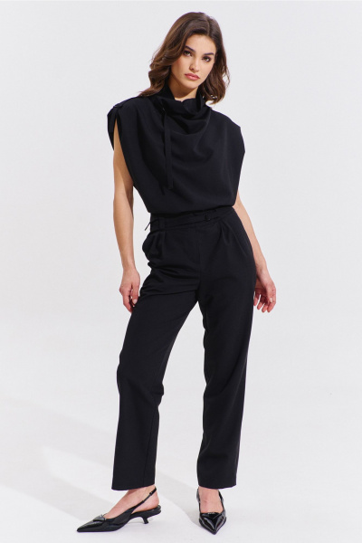 Блуза и брюки черный классический костюм с карманами RINKA 1353/1 - фото 1