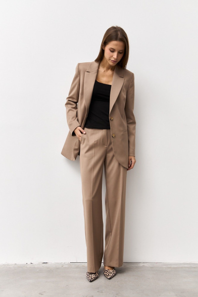 Брюки и жакет из вискозы и текстиля для делового образа Luitui R4047 бежевый - фото 4