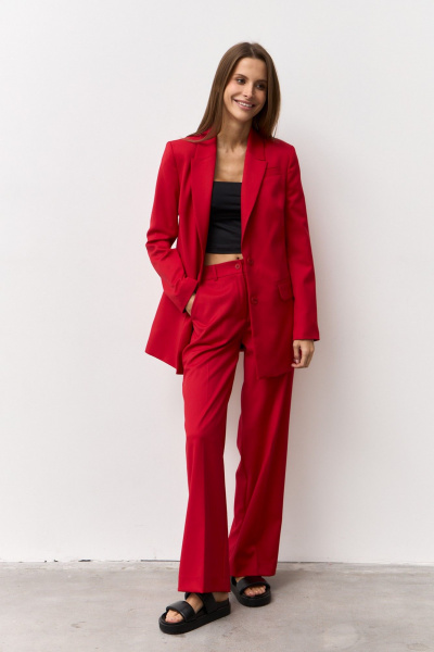 Деловой комплект Брюки и Жакет из текстиля Luitui R4048 красный - фото 2