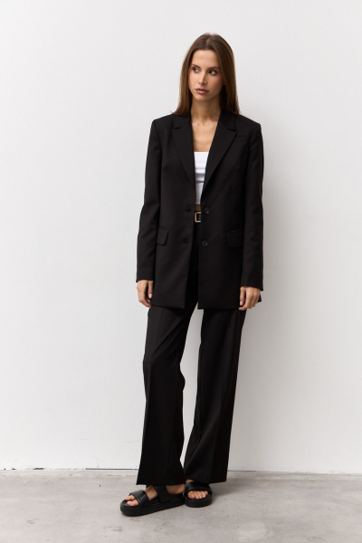 Брюки и жакет деловой стиль из текстиля Luitui R4048 черный - фото 6