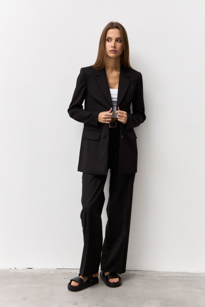 Брюки и жакет деловой стиль из текстиля Luitui R4048 черный - фото 1