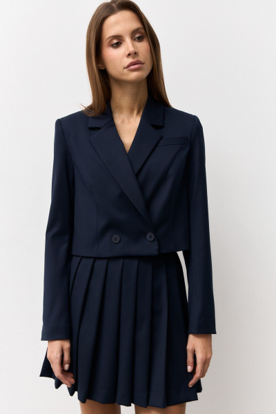 Деловой жакет и юбка из текстиля для повседневности Luitui R4044 темно-синий - фото 5