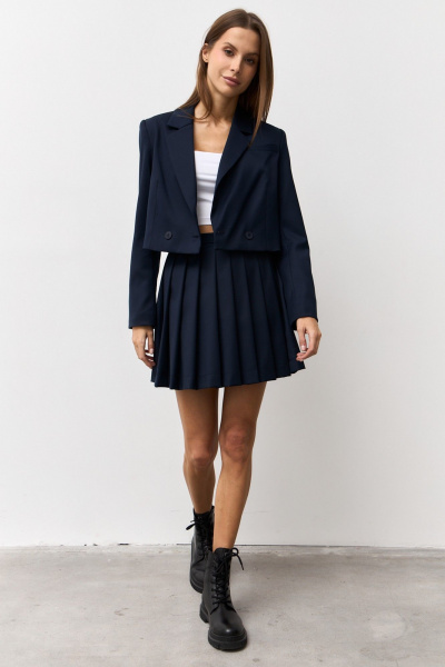 Деловой жакет и юбка из текстиля для повседневности Luitui R4044 темно-синий - фото 2