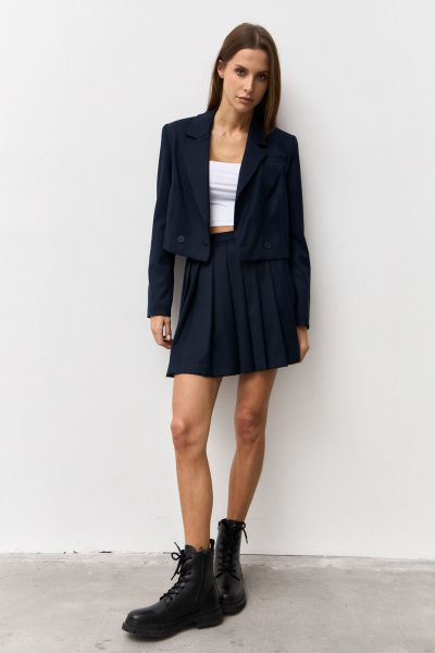 Деловой жакет и юбка из текстиля для повседневности Luitui R4044 темно-синий - фото 1