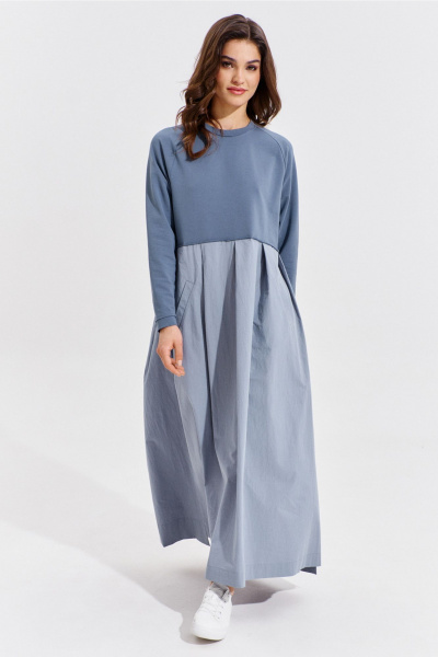 Платье макси текстиль и трикотаж с карманами и складками RINKA 1354 - фото 17