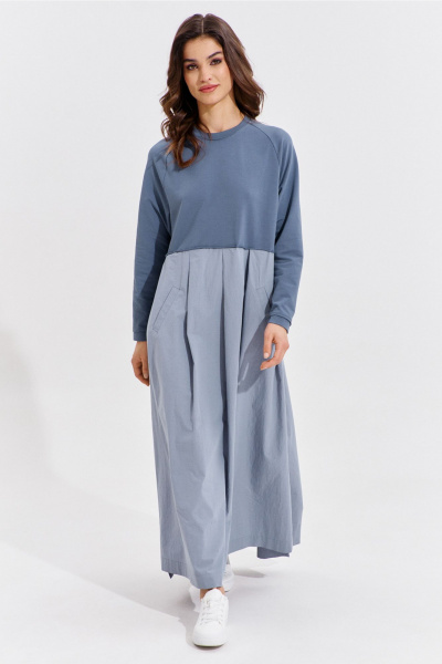 Платье макси текстиль и трикотаж с карманами и складками RINKA 1354 - фото 16