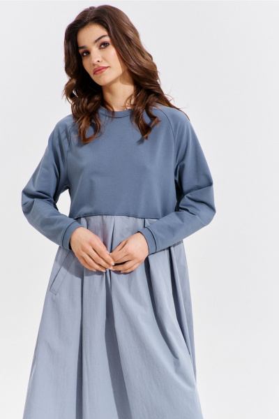 Платье макси текстиль и трикотаж с карманами и складками RINKA 1354 - фото 14