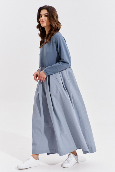 Платье макси текстиль и трикотаж с карманами и складками RINKA 1354 - фото 13