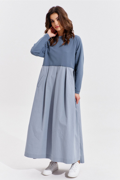 Платье макси текстиль и трикотаж с карманами и складками RINKA 1354 - фото 12