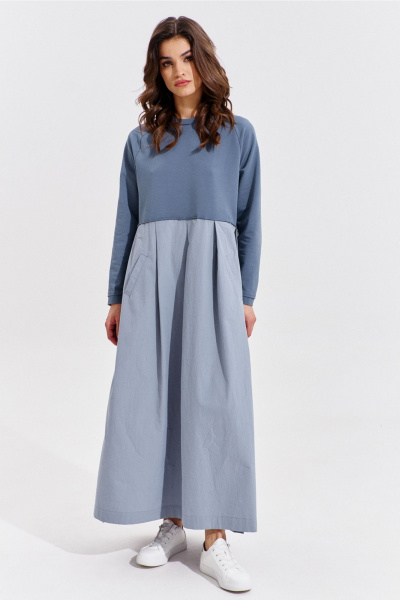 Платье макси текстиль и трикотаж с карманами и складками RINKA 1354 - фото 11