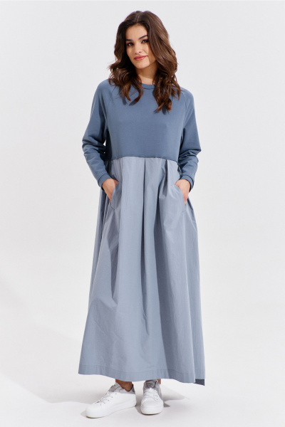 Платье макси текстиль и трикотаж с карманами и складками RINKA 1354 - фото 10