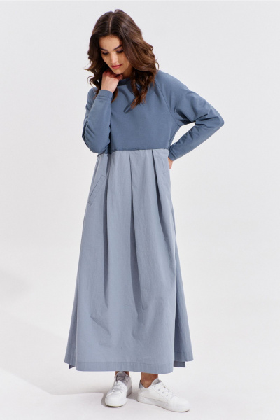 Платье макси текстиль и трикотаж с карманами и складками RINKA 1354 - фото 9