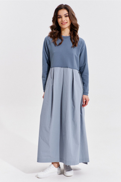 Платье макси текстиль и трикотаж с карманами и складками RINKA 1354 - фото 1