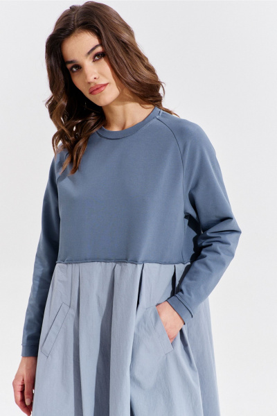 Платье макси текстиль и трикотаж с карманами и складками RINKA 1354 - фото 6