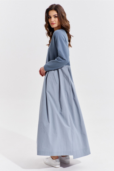 Платье макси текстиль и трикотаж с карманами и складками RINKA 1354 - фото 5