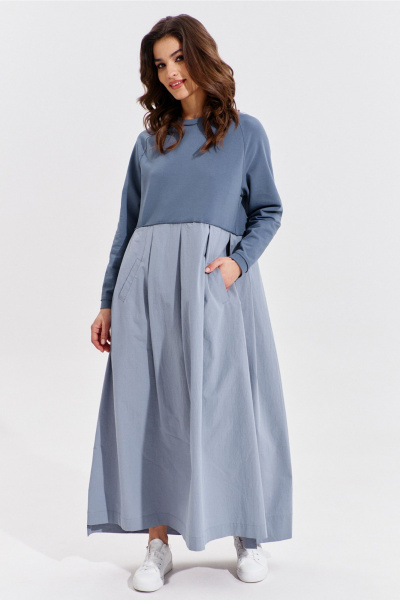 Платье макси текстиль и трикотаж с карманами и складками RINKA 1354 - фото 4