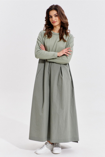 Платье макси из текстиля с карманами и складками RINKA 1354/1 - фото 13