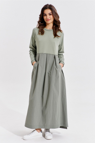 Платье макси из текстиля с карманами и складками RINKA 1354/1 - фото 1