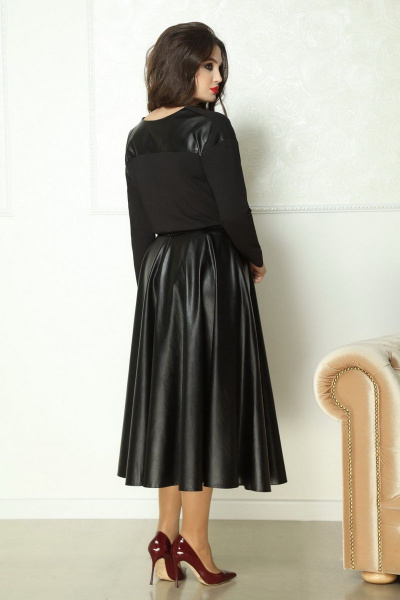 Нарядная женская блуза из трикотажа и экокожи с асимметричной кокеткой Solomeya Lux 776 - фото 3