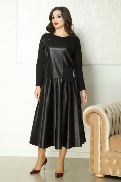 Нарядная женская блуза из трикотажа и экокожи с асимметричной кокеткой Solomeya Lux 776 - фото 1