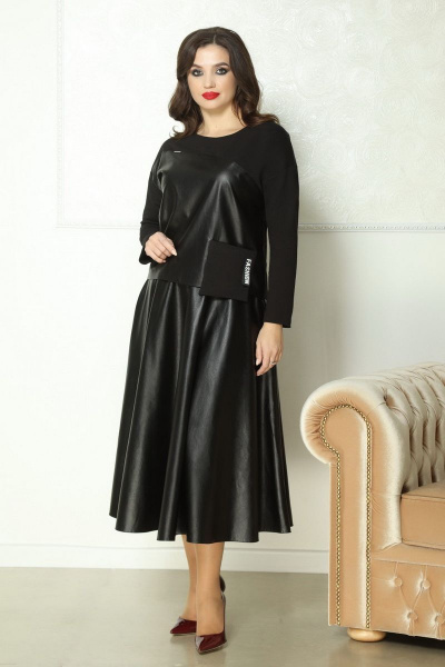 Нарядная женская блуза из трикотажа и экокожи с асимметричной кокеткой Solomeya Lux 776 - фото 2