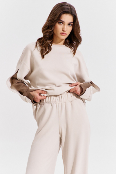 Брюки и джемпер бежевый свободный костюм RINKA 1362 - фото 14