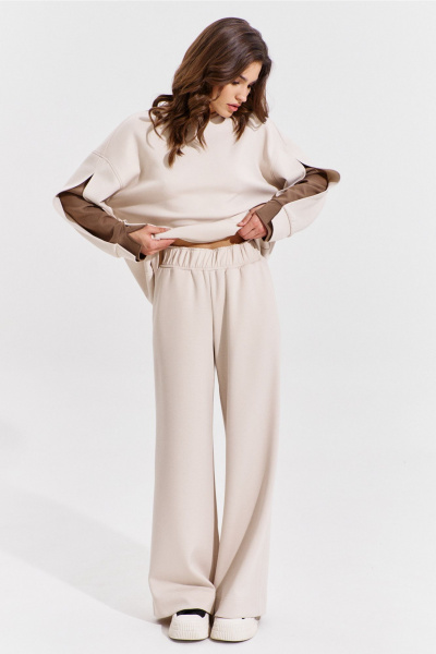 Брюки и джемпер бежевый свободный костюм RINKA 1362 - фото 13