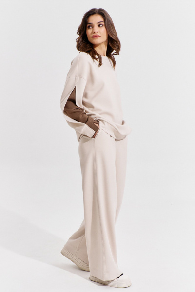 Брюки и джемпер бежевый свободный костюм RINKA 1362 - фото 12