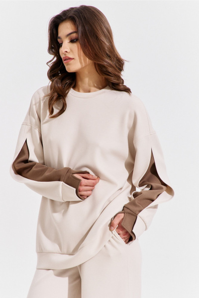 Брюки и джемпер бежевый свободный костюм RINKA 1362 - фото 10