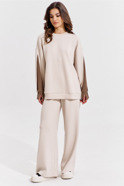 Брюки и джемпер бежевый свободный костюм RINKA 1362 - фото 8