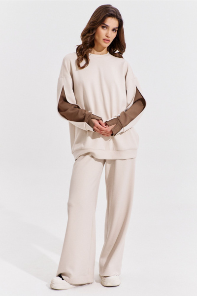 Брюки и джемпер бежевый свободный костюм RINKA 1362 - фото 7