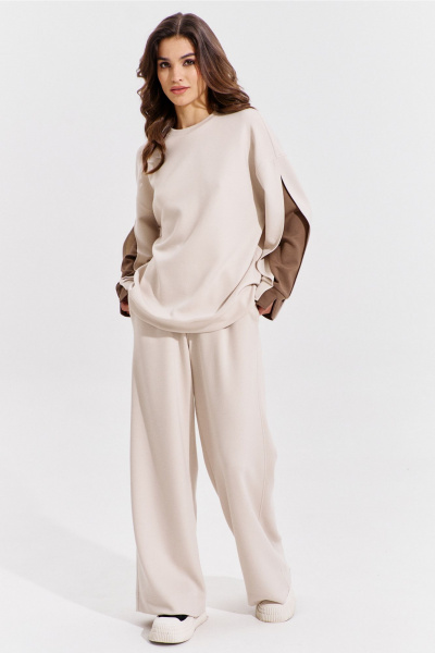 Брюки и джемпер бежевый свободный костюм RINKA 1362 - фото 1
