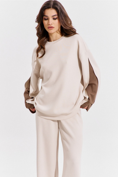 Брюки и джемпер бежевый свободный костюм RINKA 1362 - фото 6