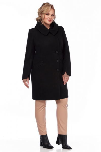 Черное демисезонное пальто с капюшоном из пальтовой ткани LaKona 11681 черный - фото 6