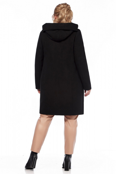 Черное демисезонное пальто с капюшоном из пальтовой ткани LaKona 11681 черный - фото 4