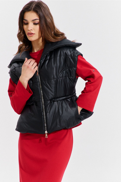 Жилет утепленный черный с рельефами и баской RINKA 1364 - фото 8