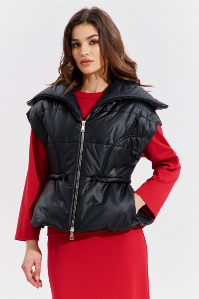 Жилет утепленный черный с рельефами и баской RINKA 1364 - фото 7