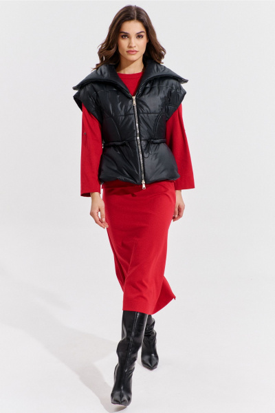 Жилет утепленный черный с рельефами и баской RINKA 1364 - фото 5