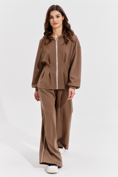 Брюки и жакет коричневый костюм с складками RINKA 1366 - фото 21