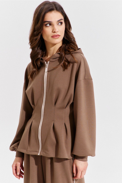 Брюки и жакет коричневый костюм с складками RINKA 1366 - фото 19